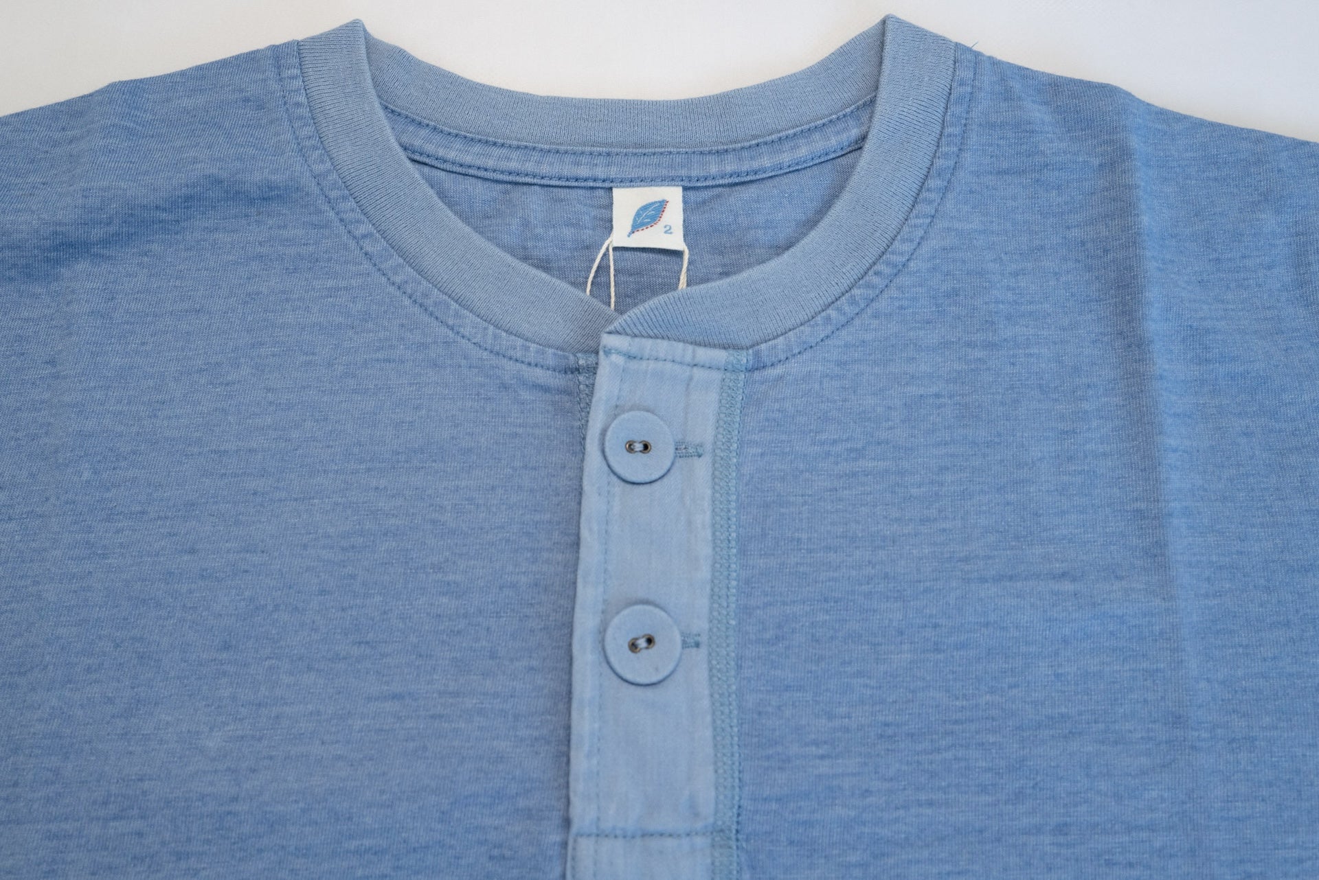 Pure Blue Japan 6.5oz "Signature" Indigo Dyed Henley Tee (Icy Indigo)