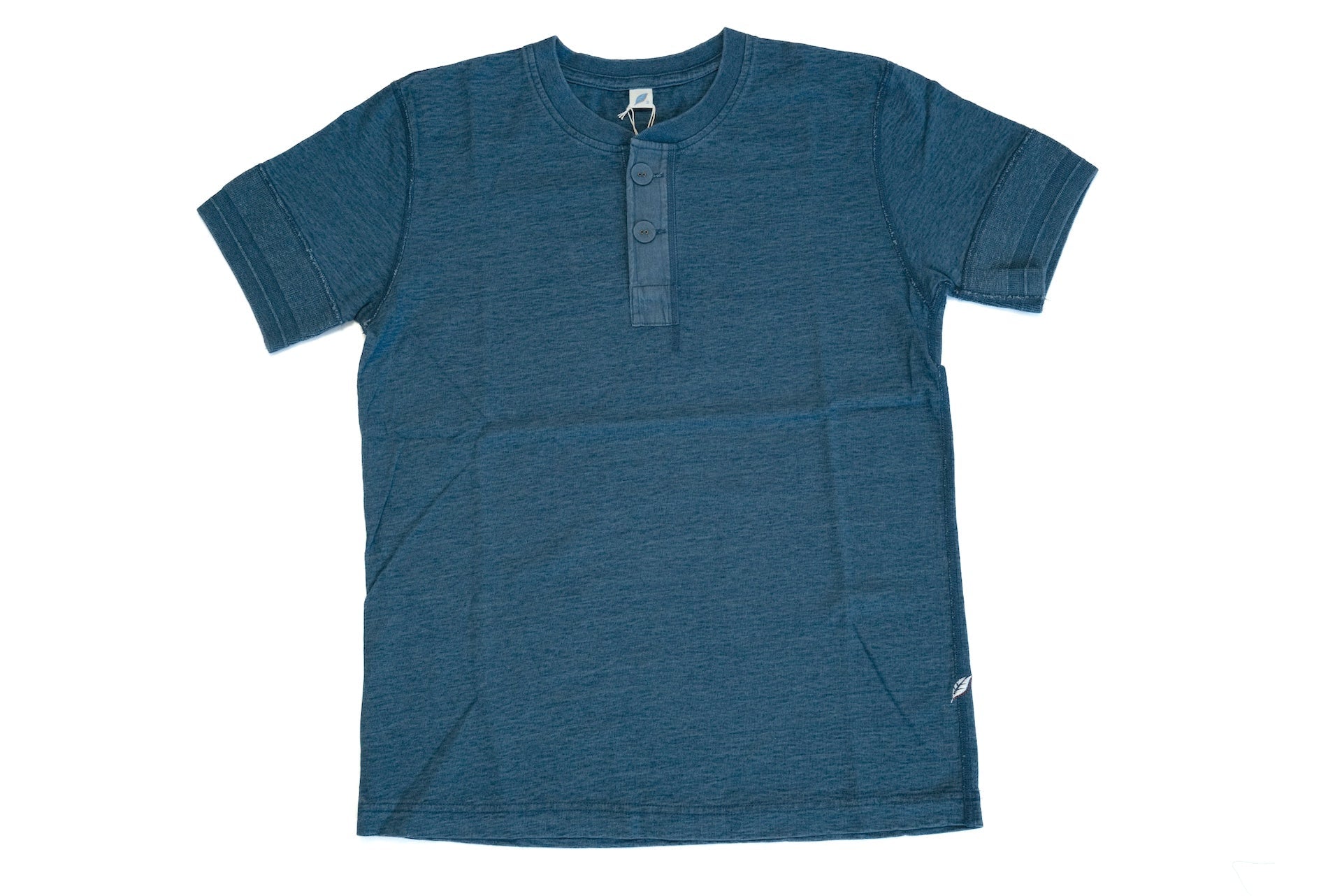 Pure Blue Japan 6.5oz "Signature" Indigo Dyed Henley Tee (Greencast Indigo)