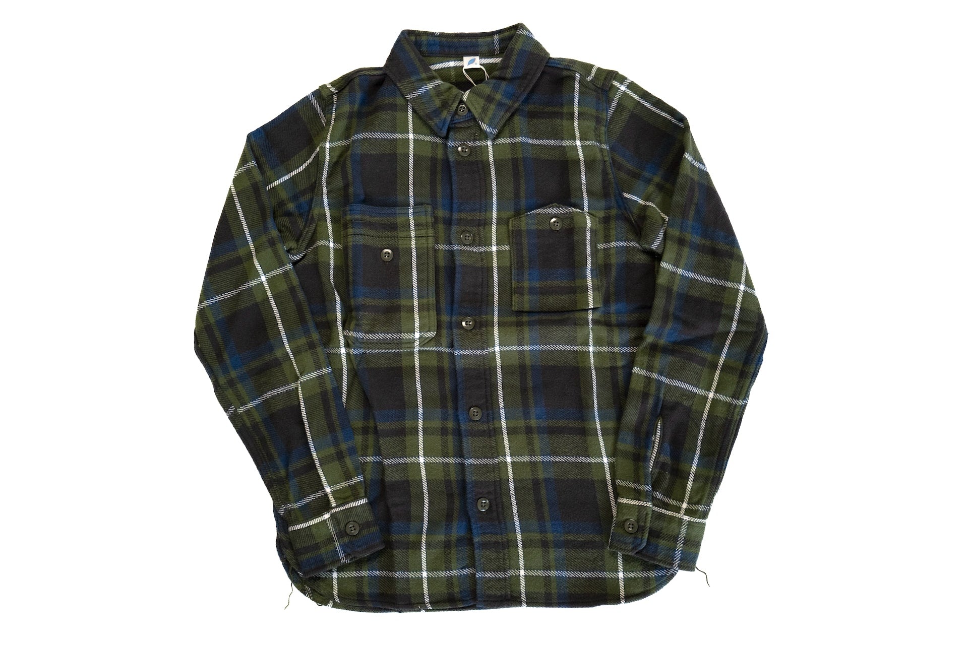 Pure Blue Japan 11oz Raised Flannel Early Workshirt (Olive)