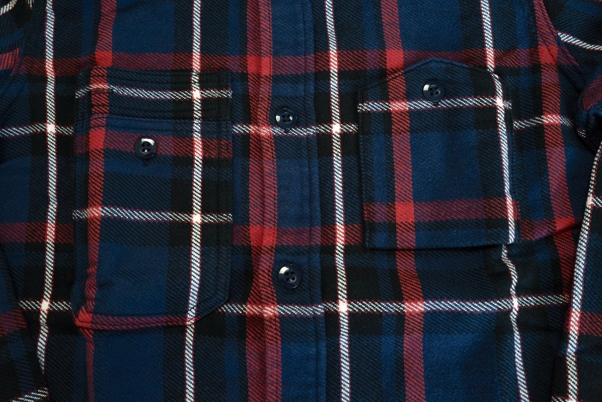 Pure Blue Japan 11oz Raised Flannel Early Workshirt (Navy X Red)