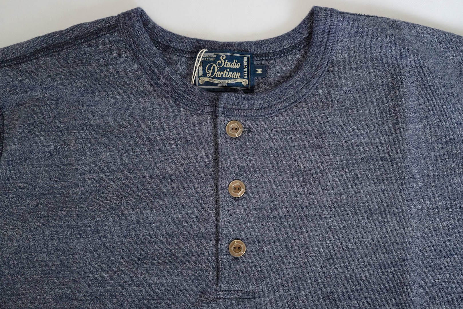 Studio D'Artisan X CORLECTION 7.5oz 'Suvin Gold' Ultimate Loopwheeled Henley Tee (Heather Navy)