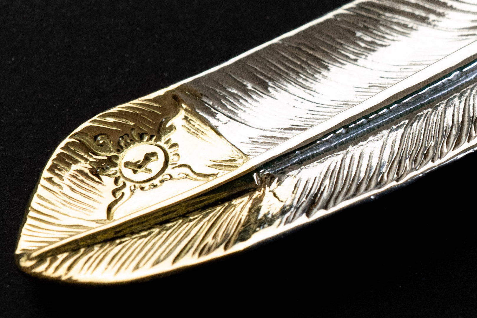 First Arrow's Large Quarter 18k Gold Feather Pendant (P-474)