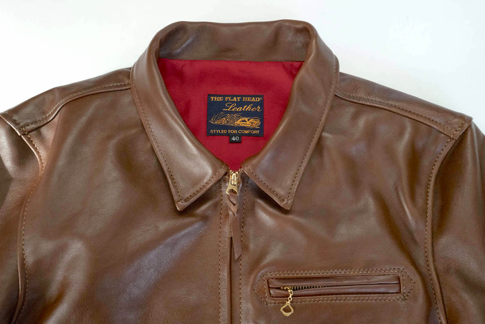The Flat Head Horsehide 50s Single Riders Jacket (Brown Tea-Cored)