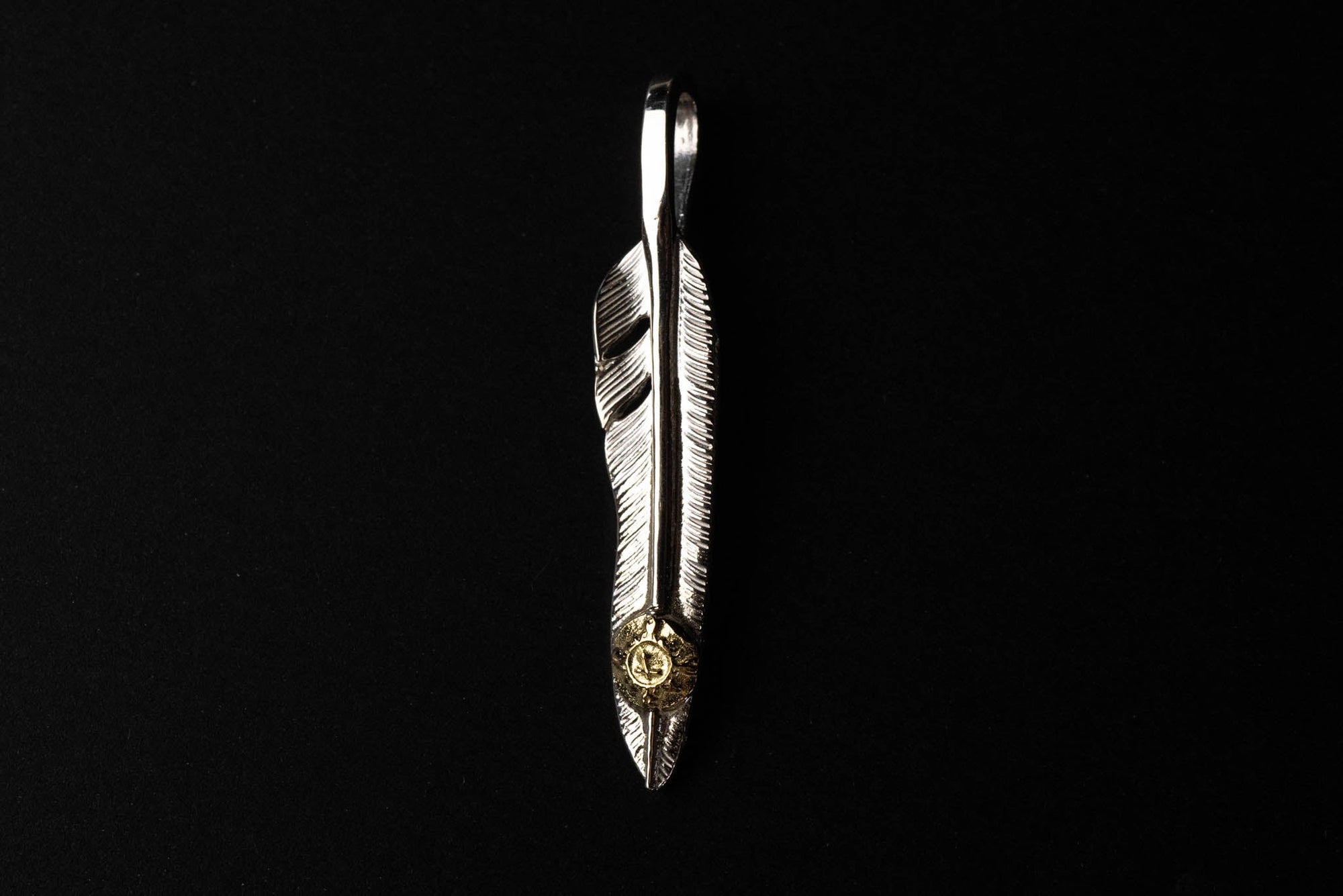 First Arrow's Small "Kazekiri Feather" Pendant With 18K Gold Emblem (P-432)