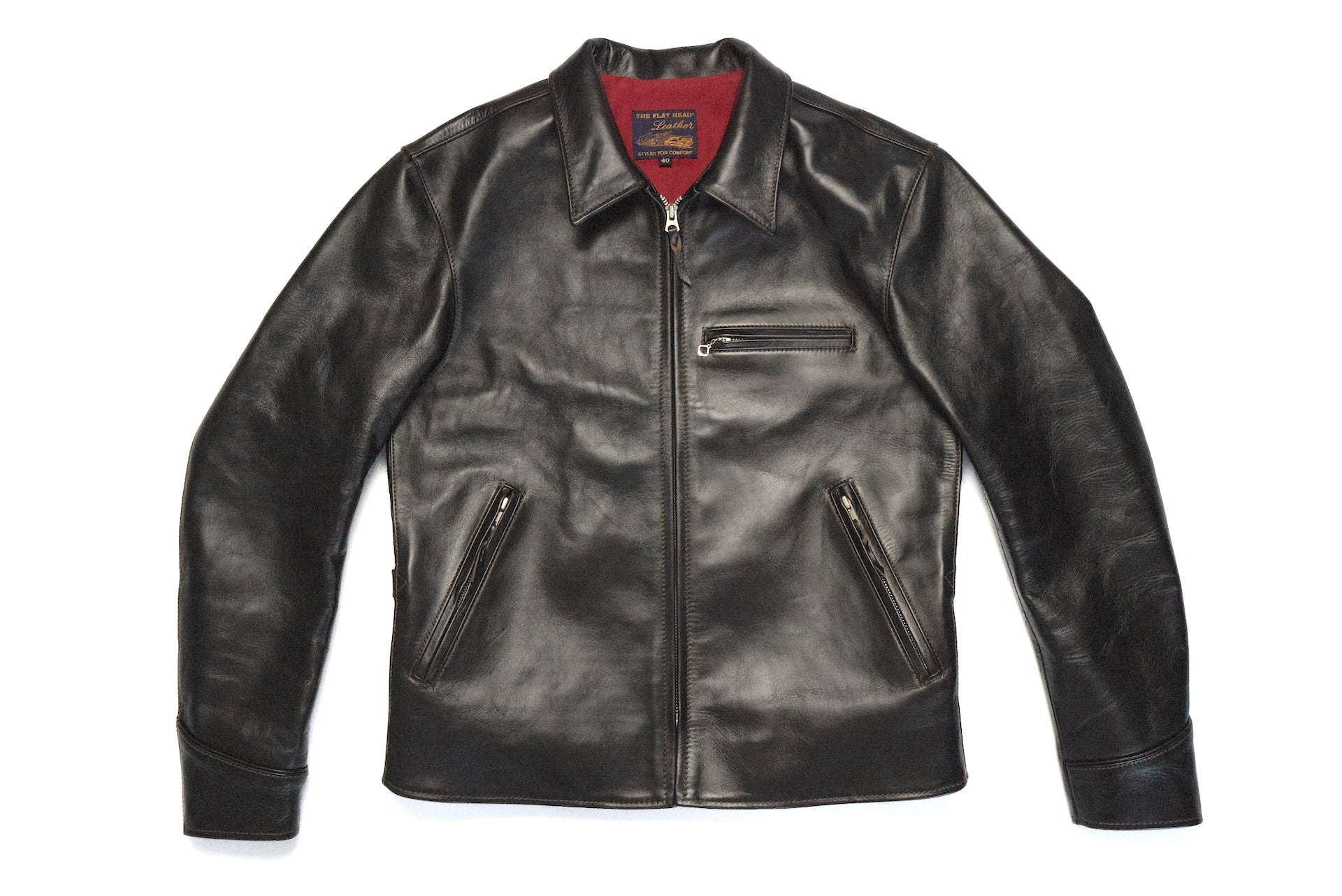 The Flat Head Horsehide Quilted Single Riders Jacket  (Black Tea-cored)