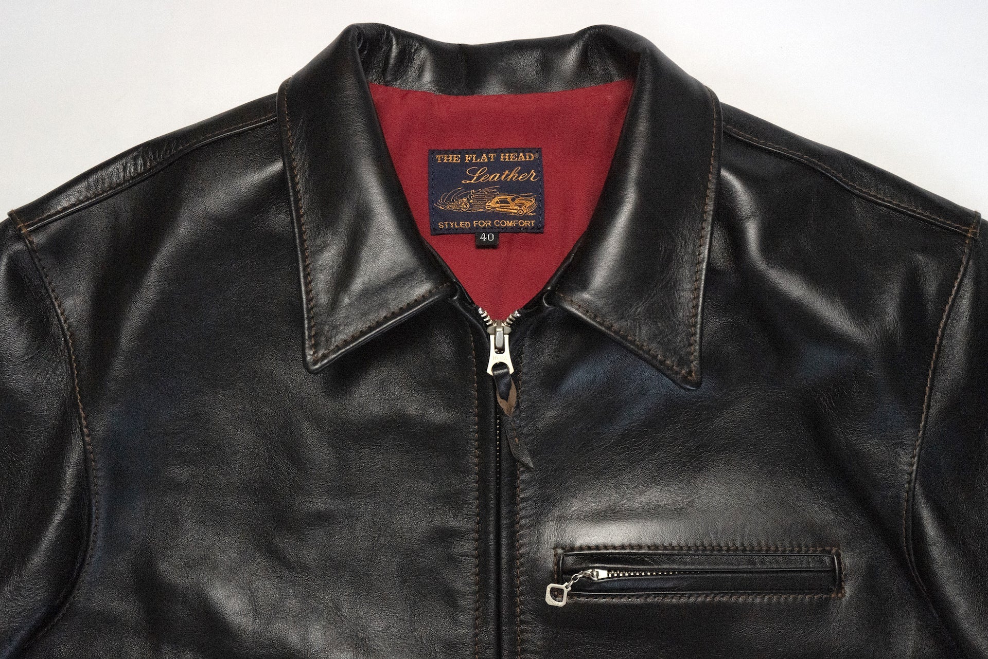 The Flat Head Horsehide Quilted Single Riders Jacket  (Black Tea-cored)