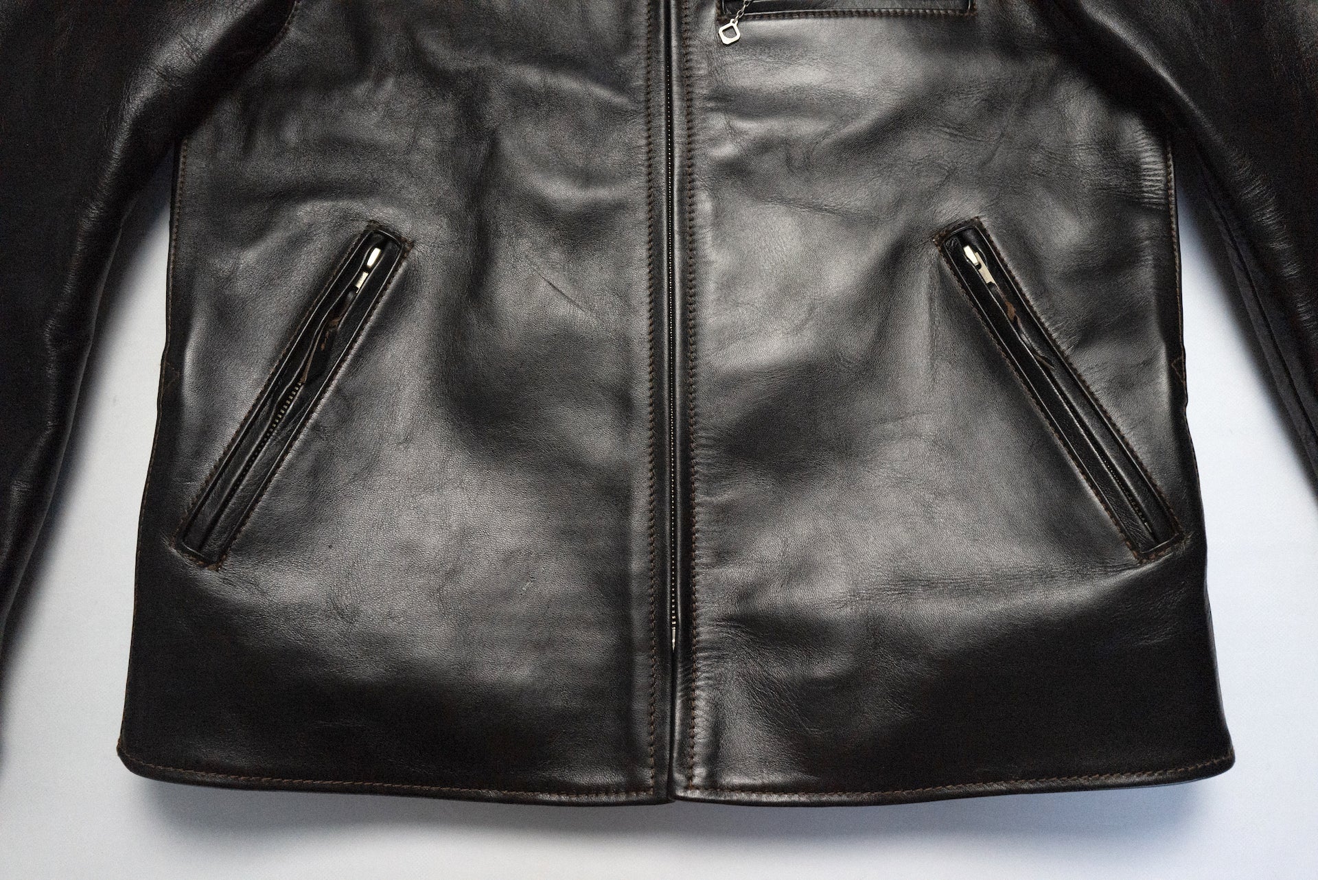 The Flat Head Horsehide Quilted Single Riders Jacket  (Black Tea-cored)