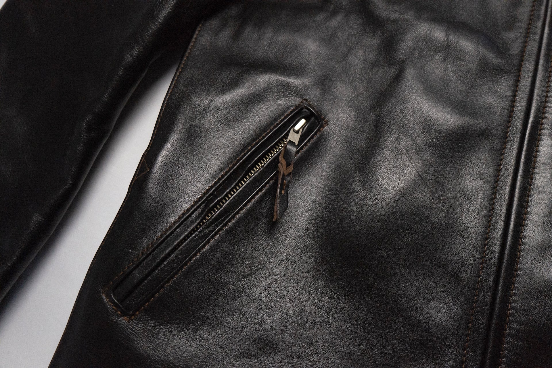 The Flat Head Horsehide Quilted Single Riders Jacket  (Black Tea-cored)