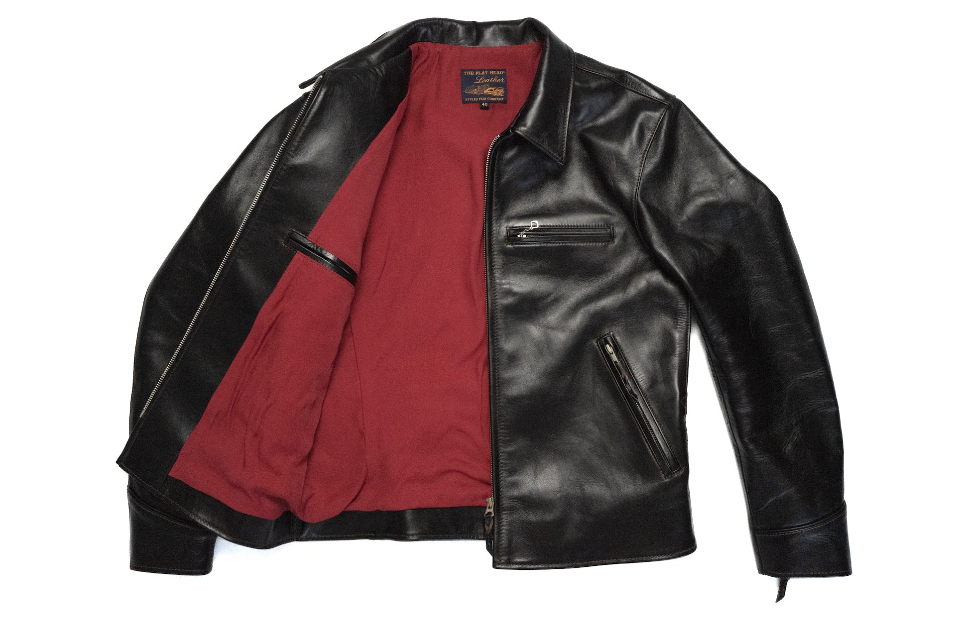 The Flat Head Horsehide Quilted Single Riders Jacket  (Black Tea-cored)