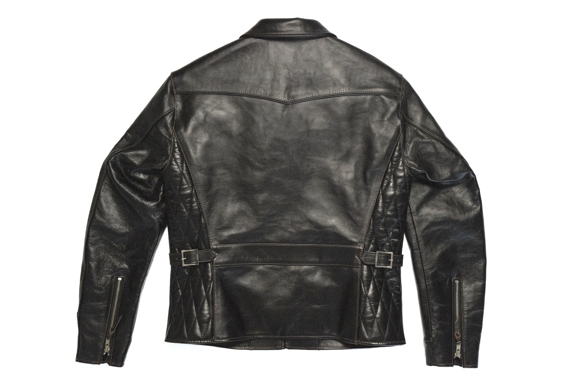 The Flat Head Horsehide Quilted Single Riders Jacket  (Black Tea-cored)