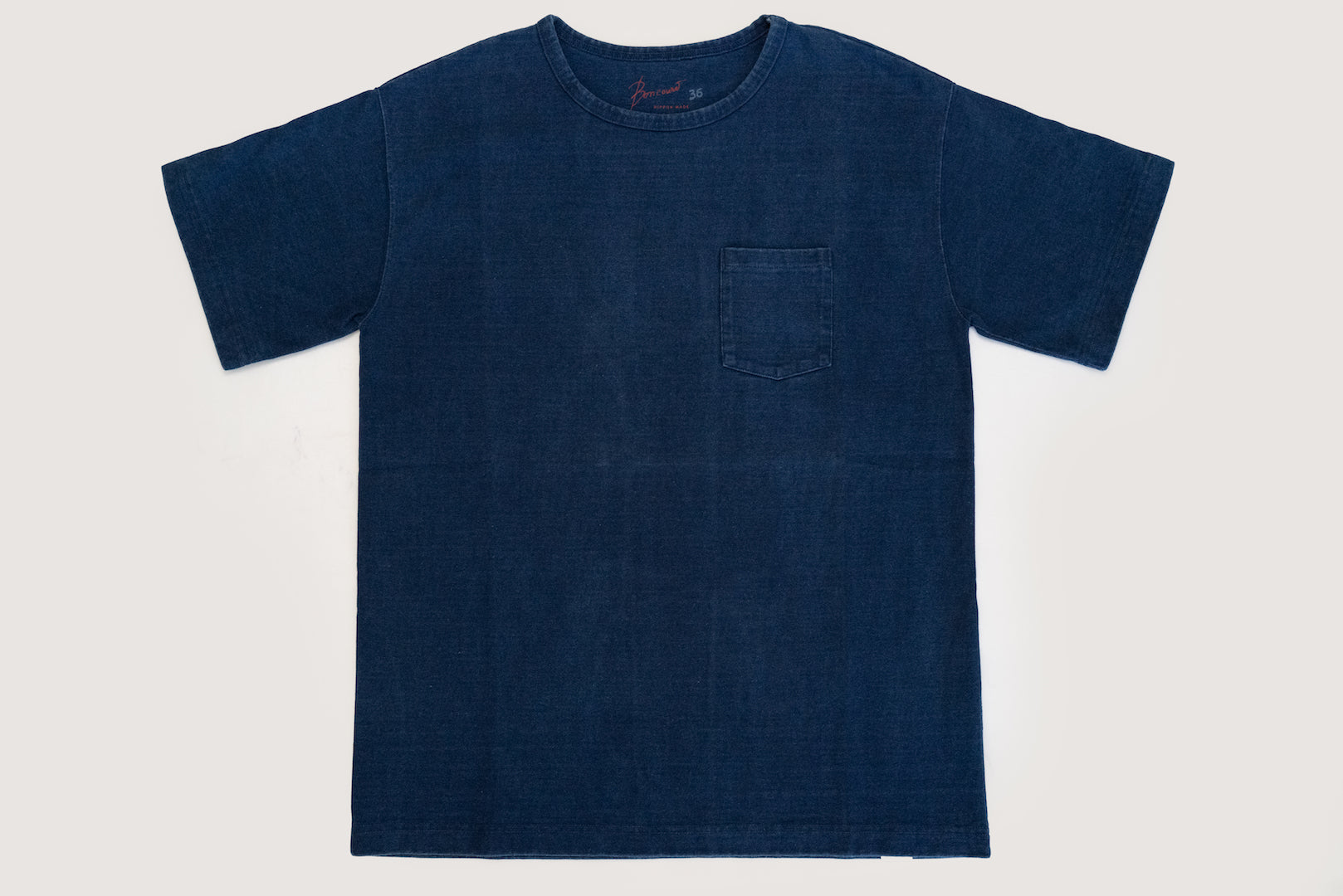 Boncoura 10oz Ultra heavy Loopwheeled Pocket Tee (Natural Indigo)