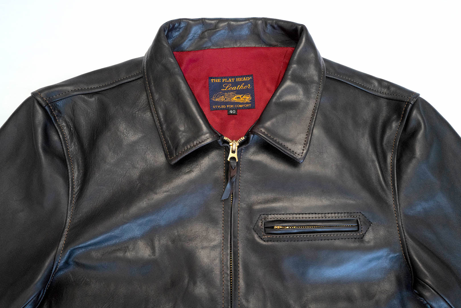 The Flat Head Horsehide 50s Single Riders Jacket (Black Tea-Cored)