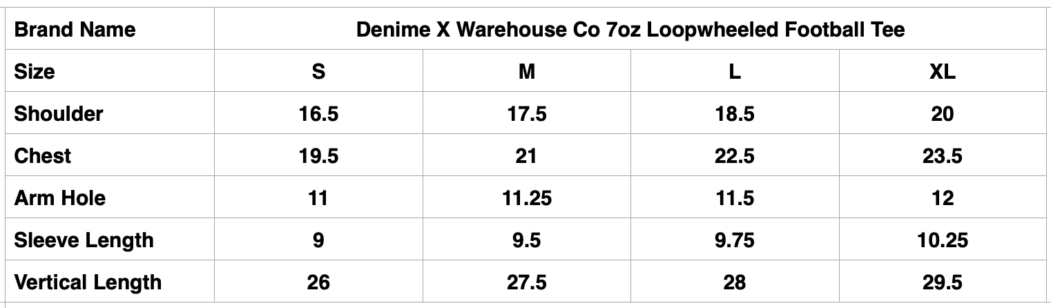 Denime X Warehouse Co. 7oz Loopwheeled Football Tee (Brick)