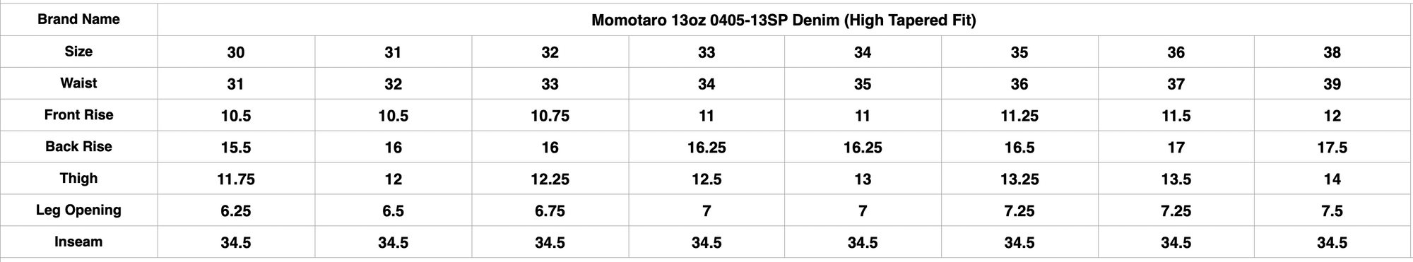 Momotaro 13oz 0405-13SP Denim (High Tapered Fit)