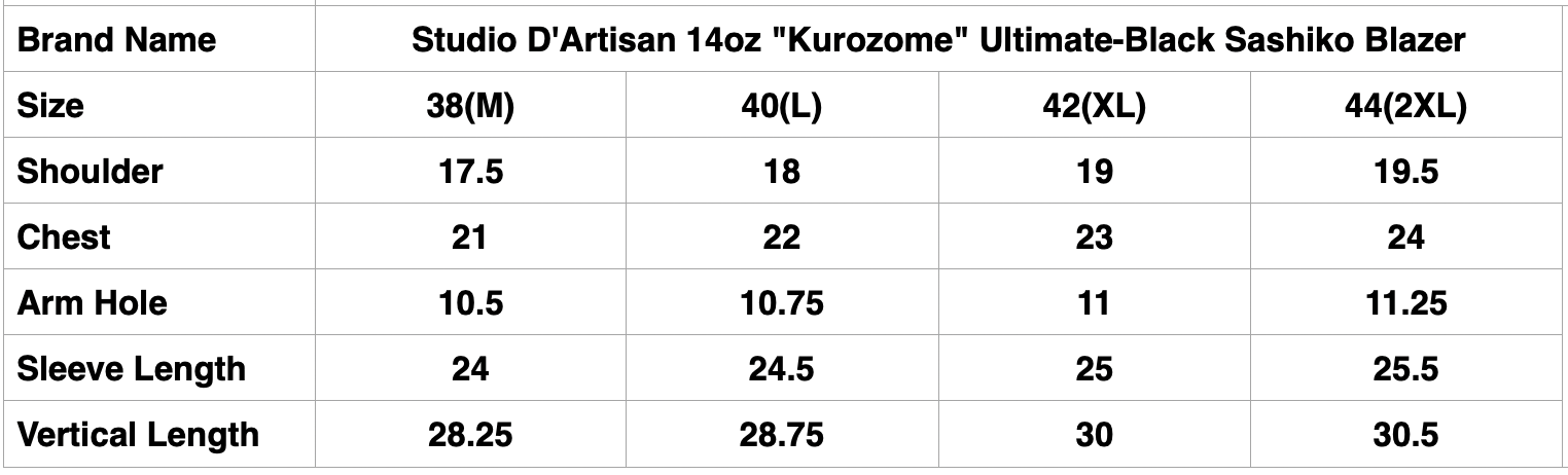 Studio D'Artisan 14oz "Kurozome" Ultimate-Black Sashiko Blazer