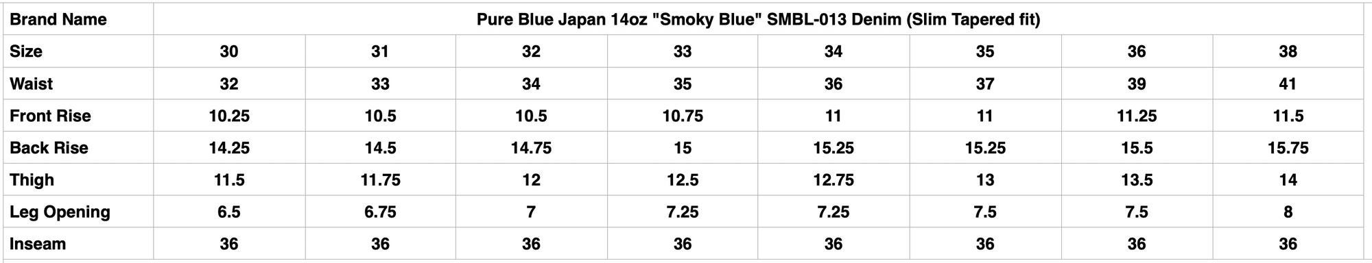 Pure Blue Japan 14oz "Smoky Blue" SMBL-013 Denim (Slim Tapered fit)