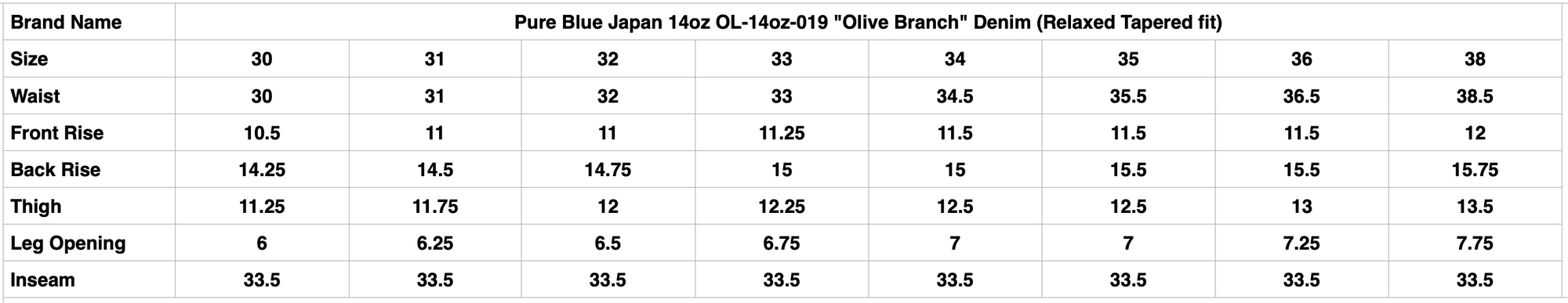 Pure Blue Japan 14oz OL-14oz-019 "Olive Branch" Denim (Relaxed Tapered fit)