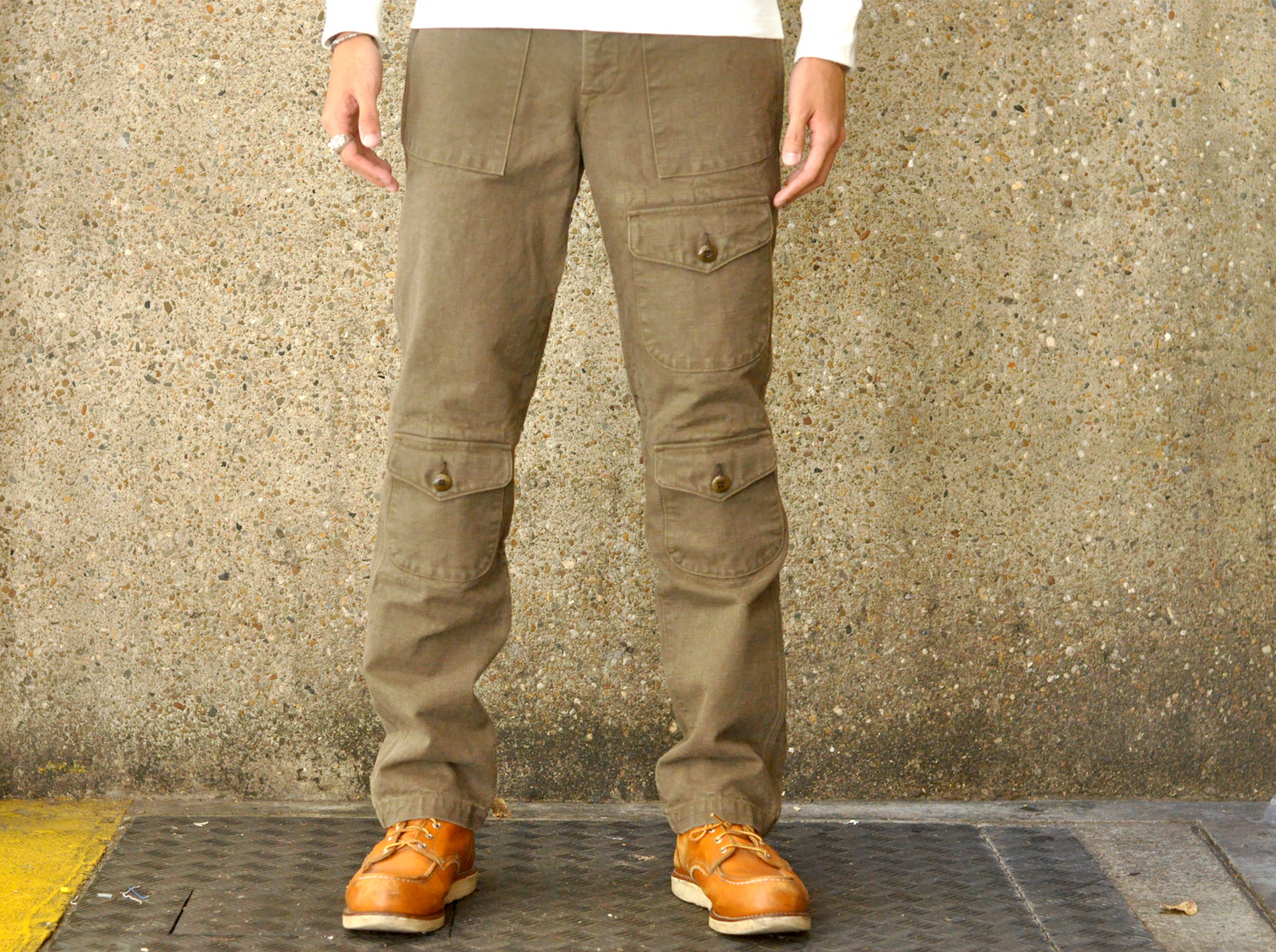 Freewheelers "Bear Tooth" Heavyweight Duck Canvas Trousers (Olive)