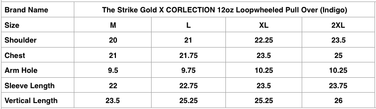 The Strike Gold x Corlection 12oz Loopwheeled Pull Over (Indigo)
