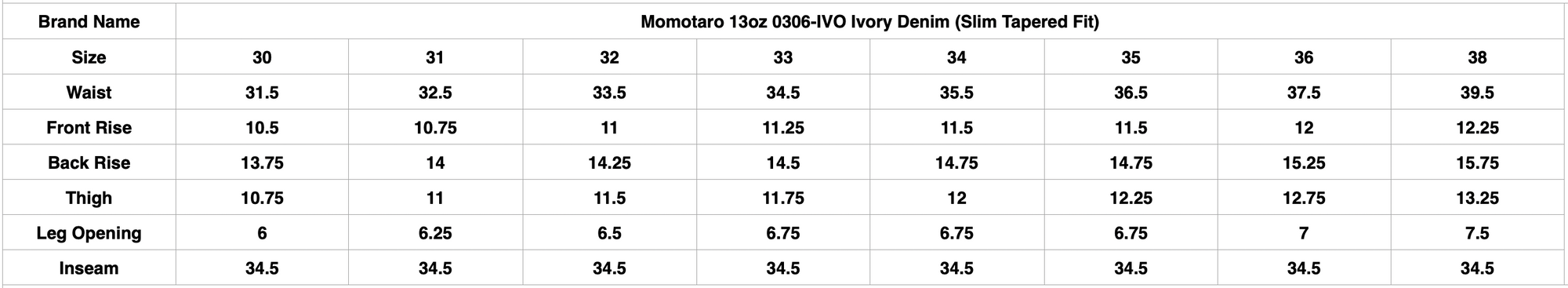 MOMOTARO JEANS 13oz 0306-IVO Ivory Denim (Slim Tapered Fit)