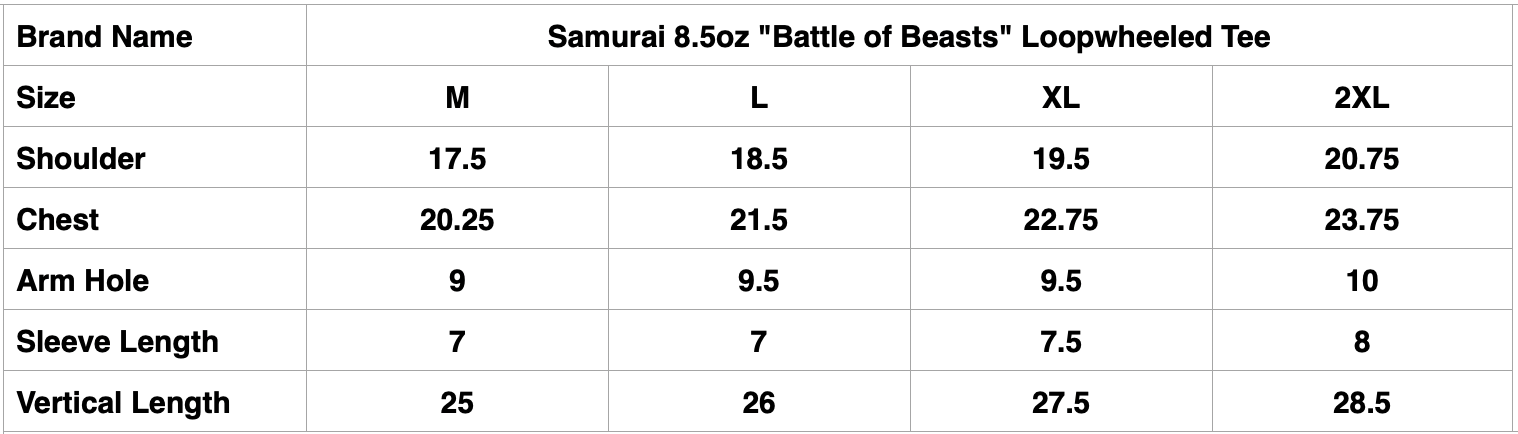 Samurai 8.5oz "Battle of Beasts" Loopwheeled Tee (Black)
