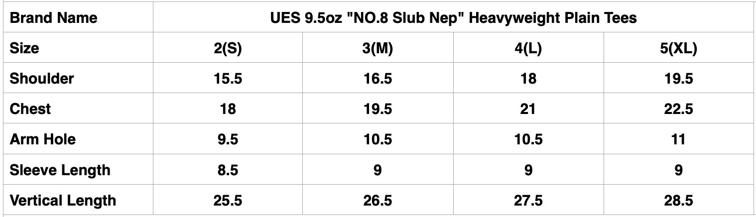 UES 9.5oz "NO.8 Slub Nep" Heavyweight Plain Tee (Sumi Black)