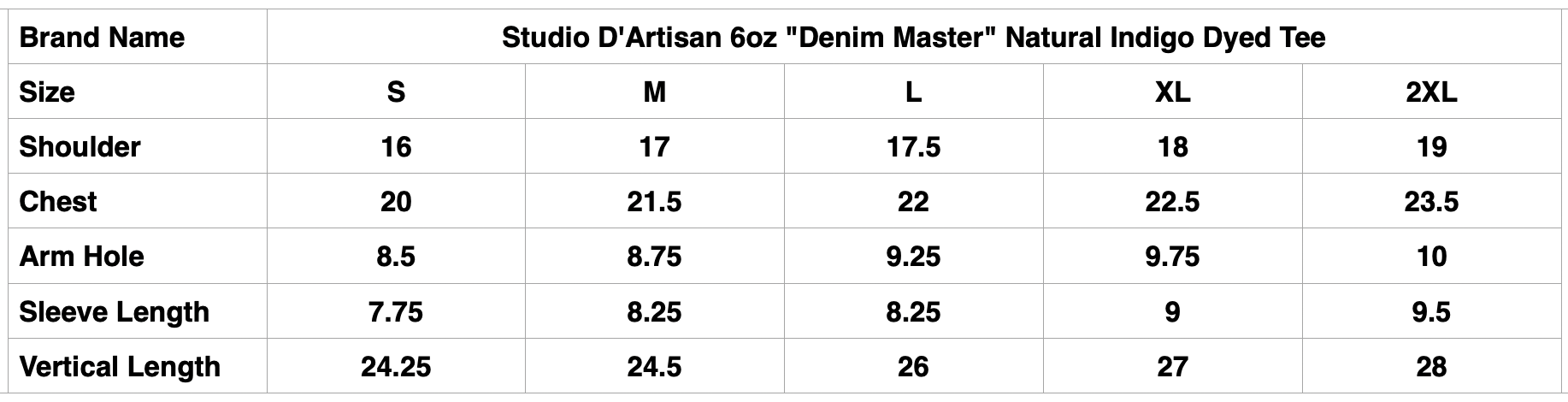 Studio D'Artisan 6oz "Denim Master" Natural Indigo Dyed Tee (Grand Indigo)