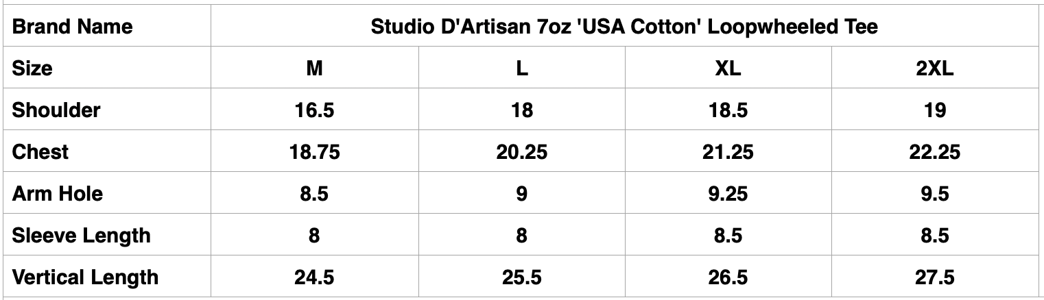 Studio D'Artisan 7oz 'USA Cotton' Loopwheeled Tee (White)