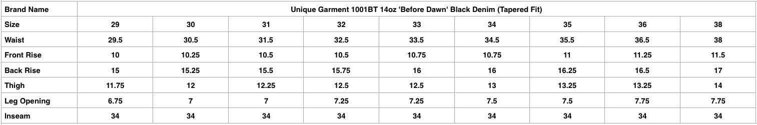 Unique Garment 1001BT 14oz 'Before Dawn' Black Denim (Tapered Fit)