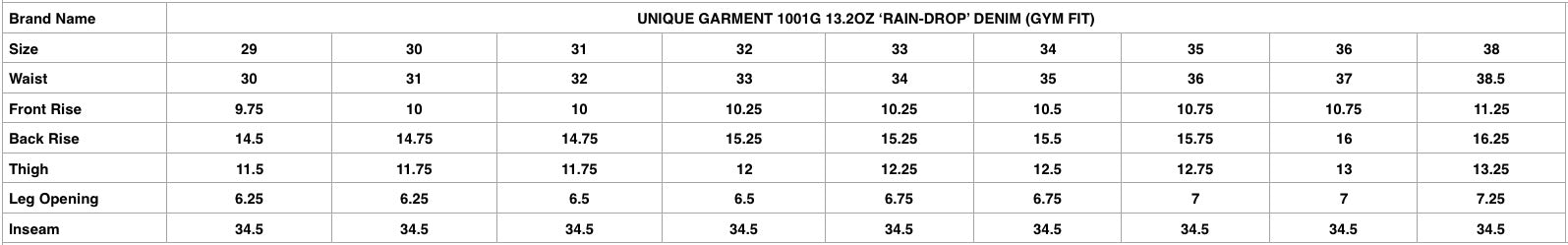 Unique Garment 1001G 13.2oz 'RAIN-DROP' Denim (Gym Fit)