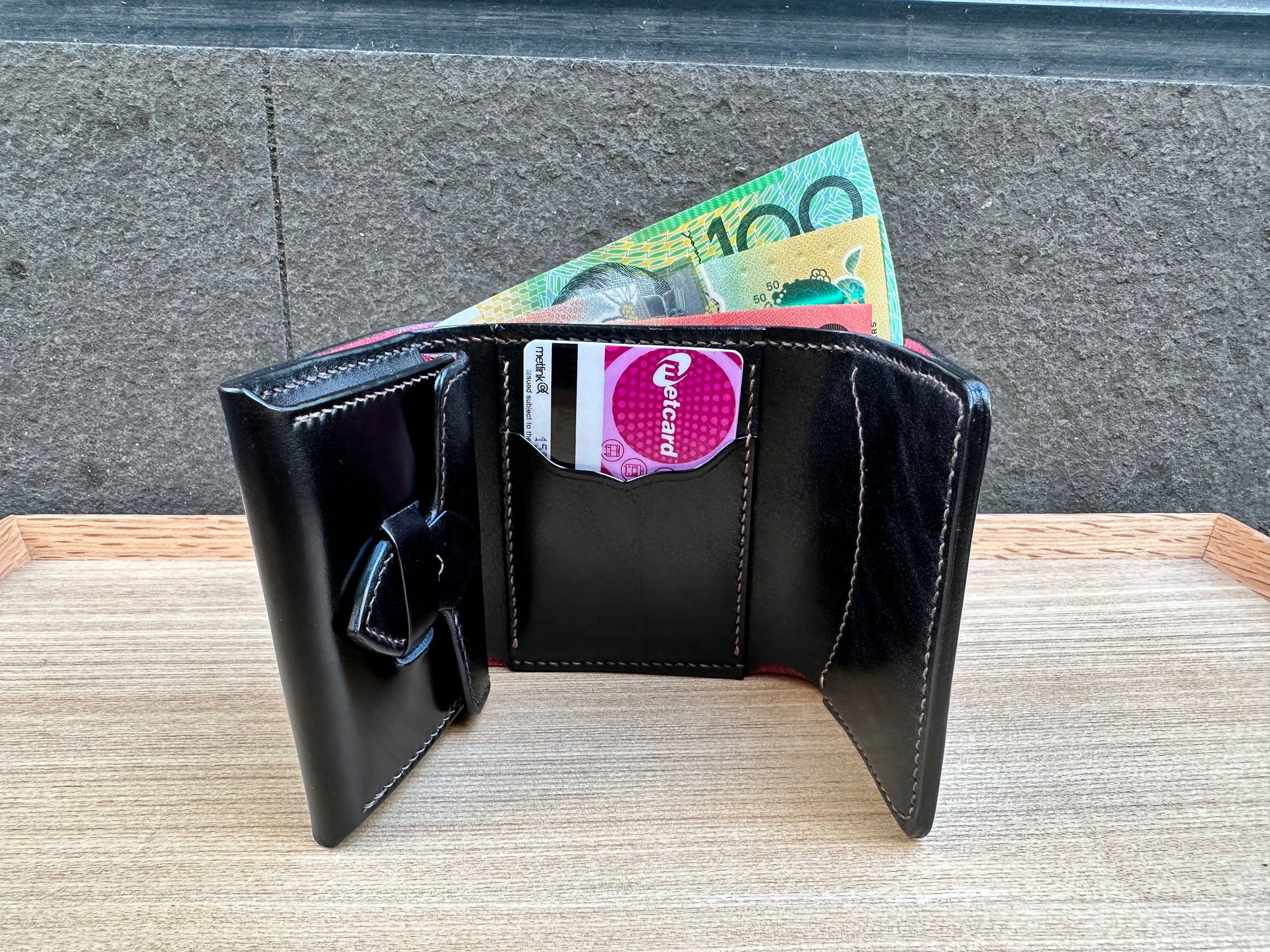 The Flat Head Cordovan Trifold Mini Wallet (Solid Black)
