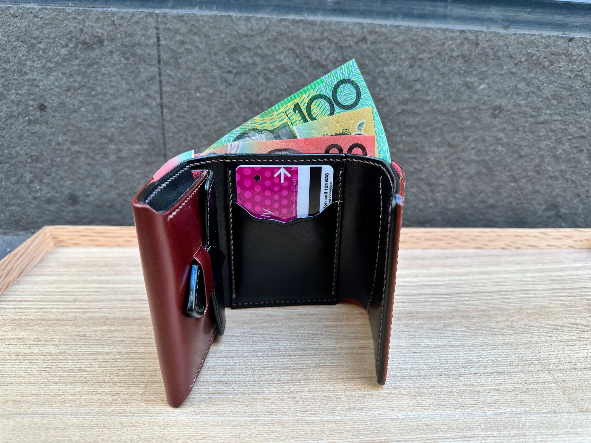 The Flat Head Cordovan Trifold Mini Wallet (Whiskey Brown)