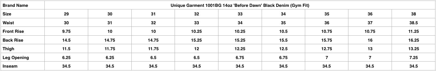 Unique Garment 1001BG 14oz 'Before Dawn' Black Denim (Gym Fit)