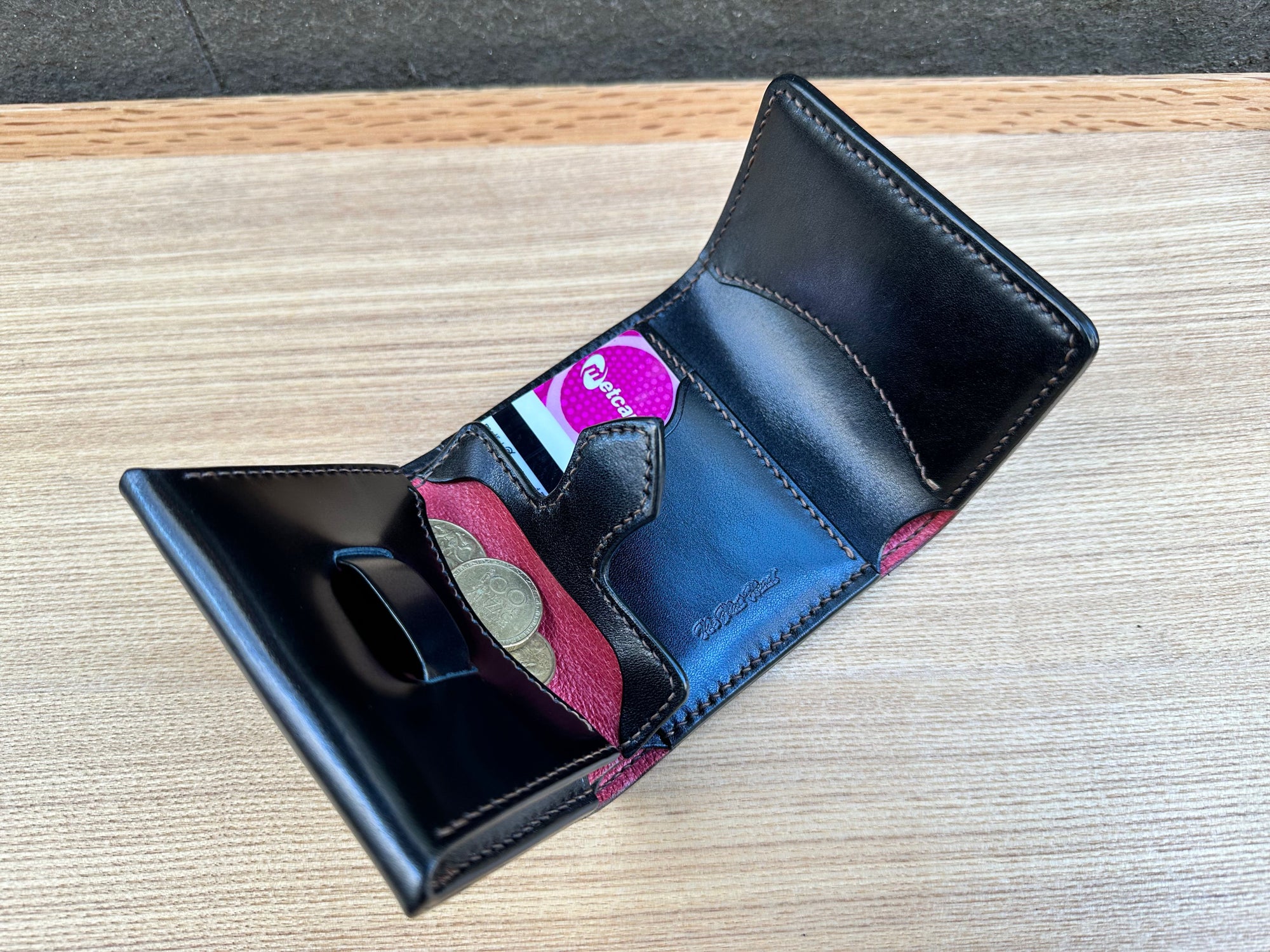 The Flat Head Cordovan Trifold Mini Wallet (Solid Black)