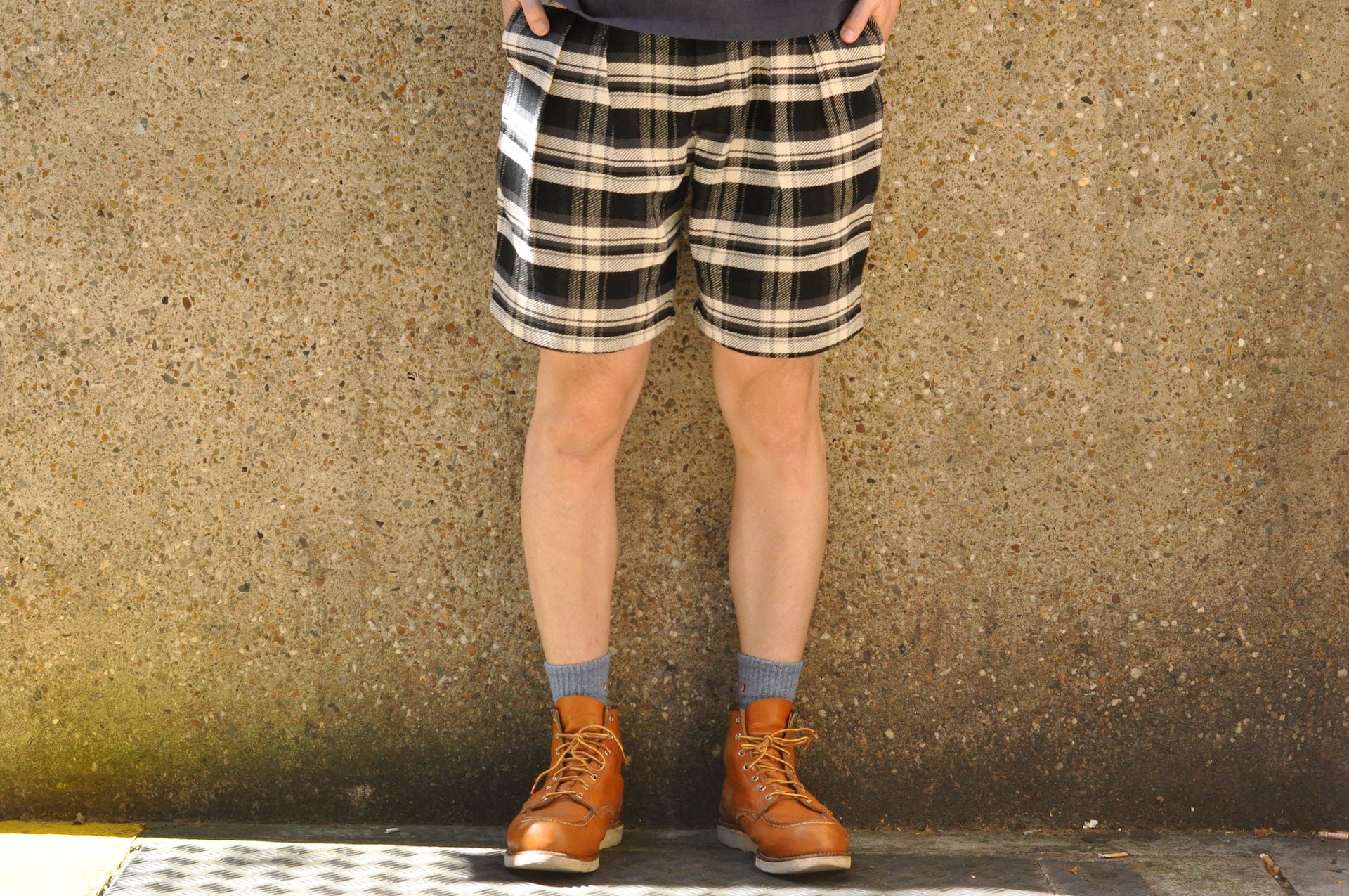 Japan Blue Medium Weight Tartan Flannel Shorts (Cookies & Cream)