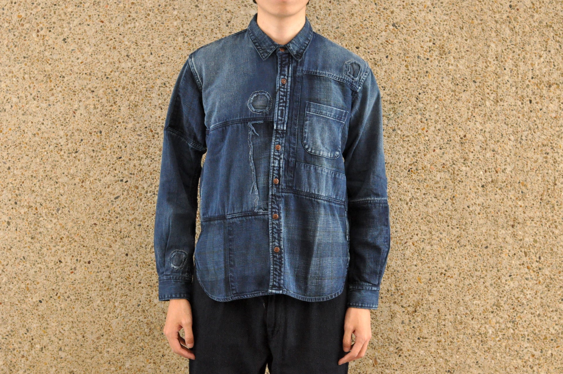 Maru Sankaku Peke By SDA Indigo 'Boro Style' Jacketed Shirt