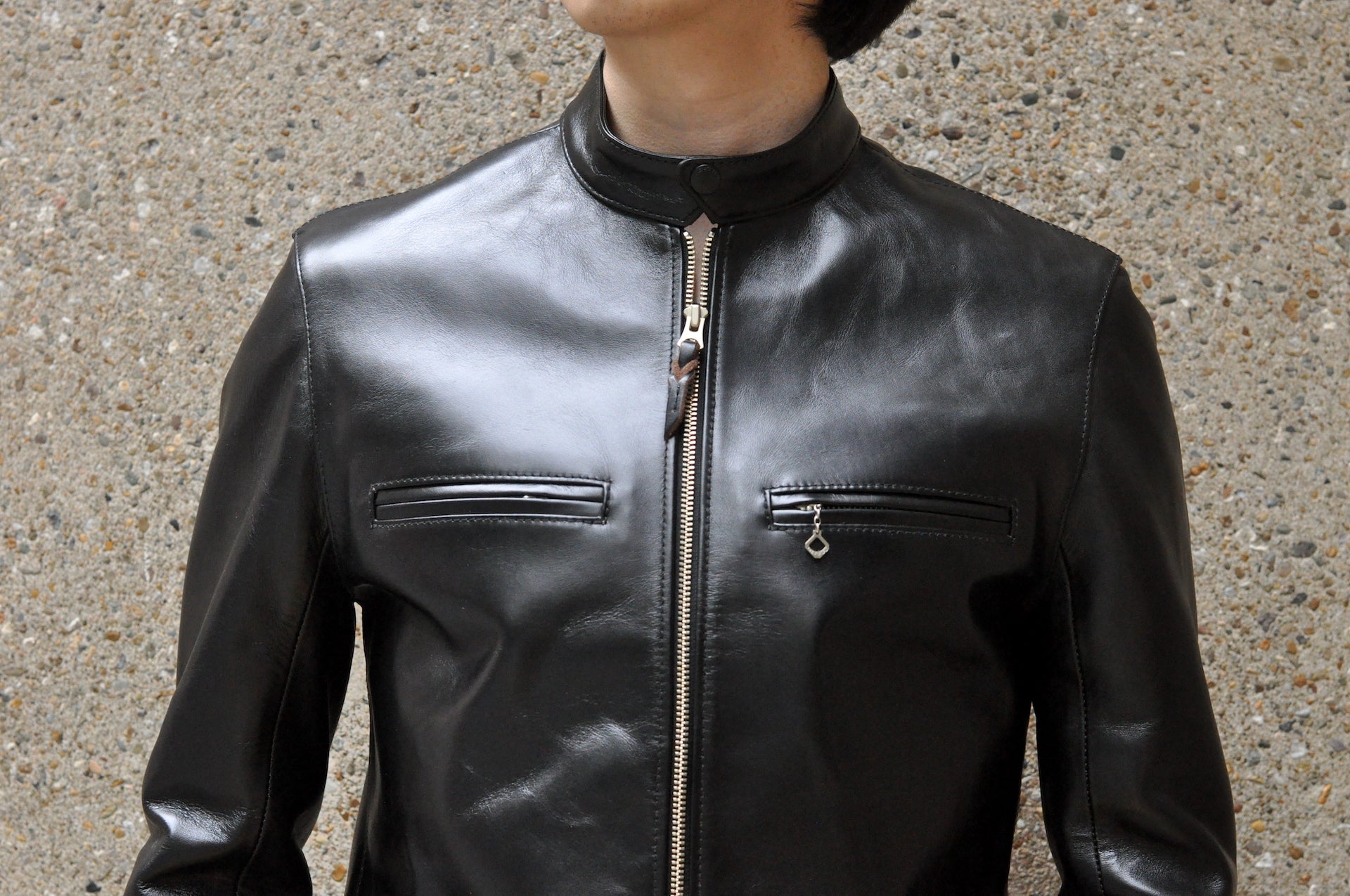 The Flat Head 'Ultimate' Horsehide Stand Collar Single Riders Jacket (Black Tea-Cored)
