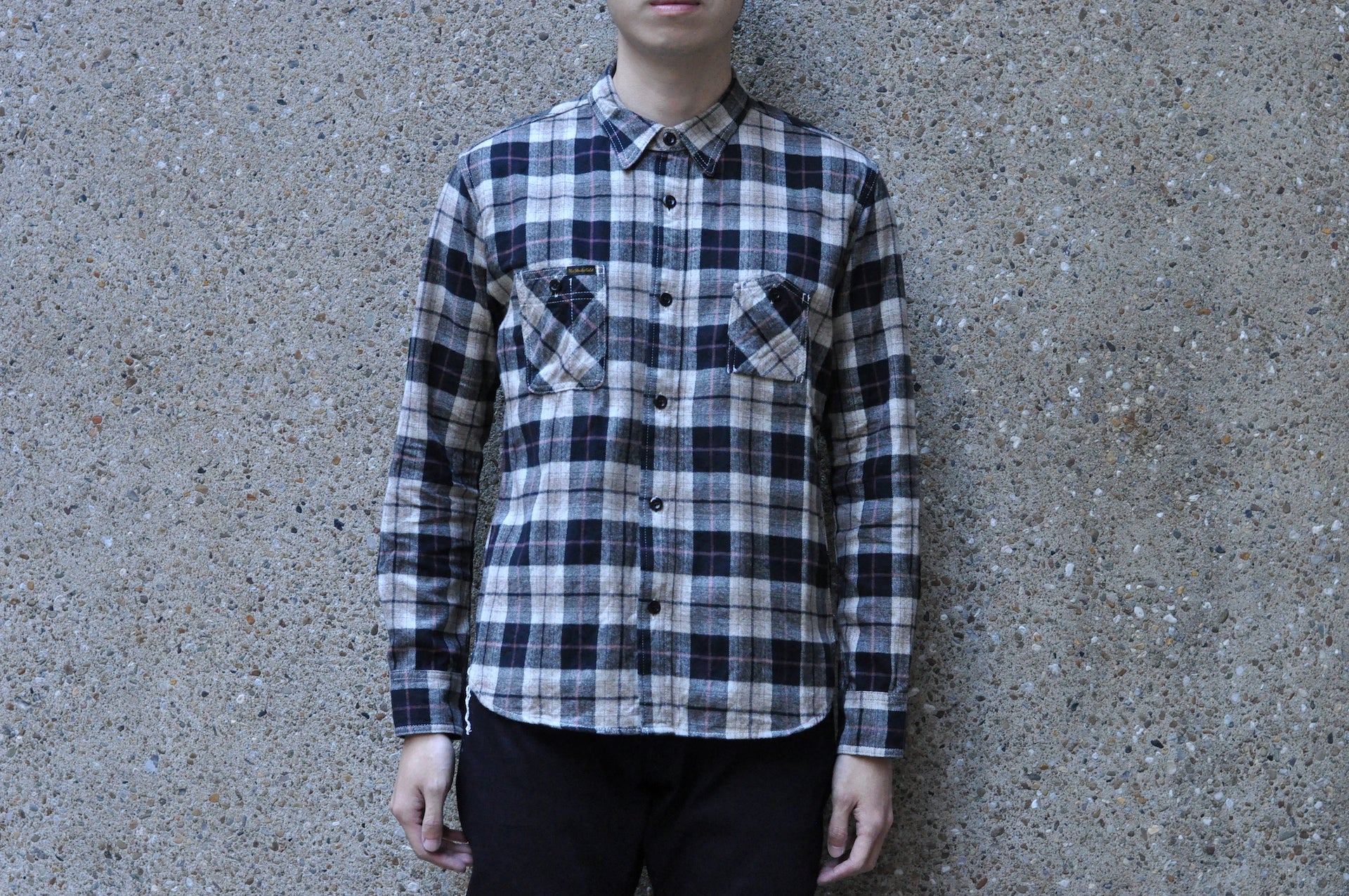 The Strike Gold 10oz HBT Check Flannel Early Workshirt (Black x Oatmeal)