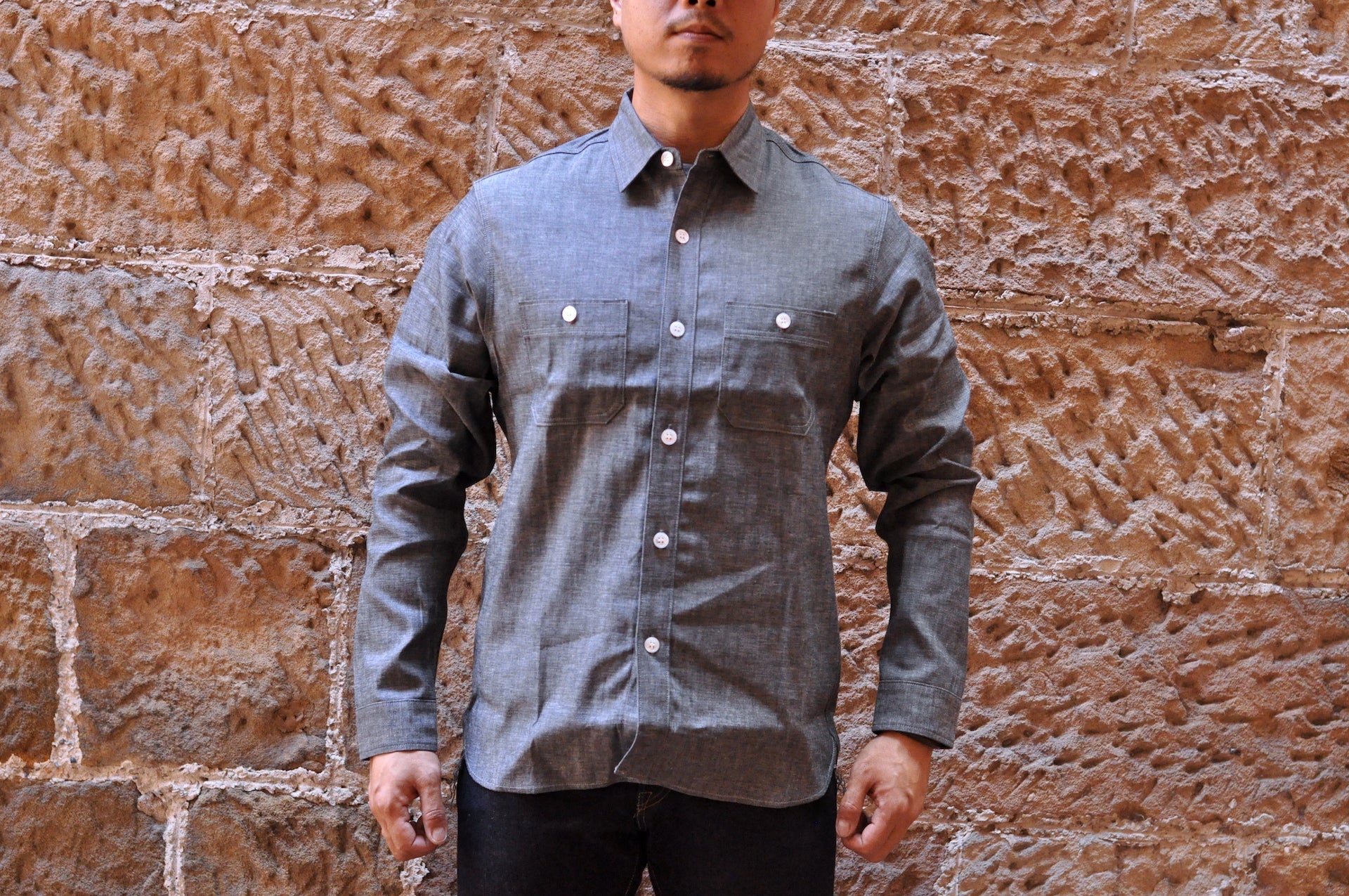 Unique Garment 9oz 'Stanley' Selvage Chambray Work Shirt (Grey)