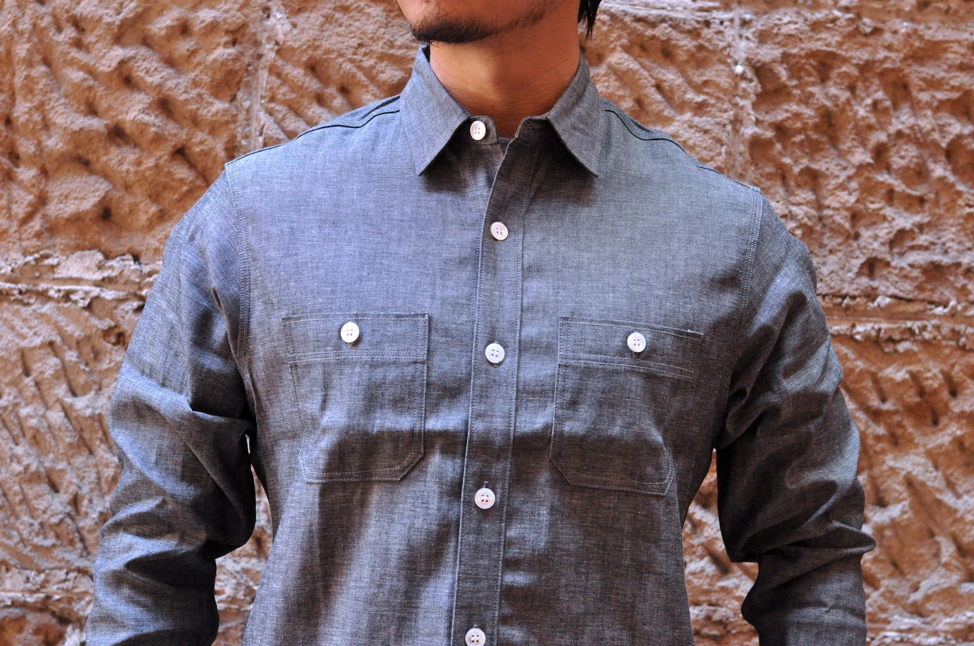 Unique Garment 9oz 'Stanley' Selvage Chambray Work Shirt (Grey)