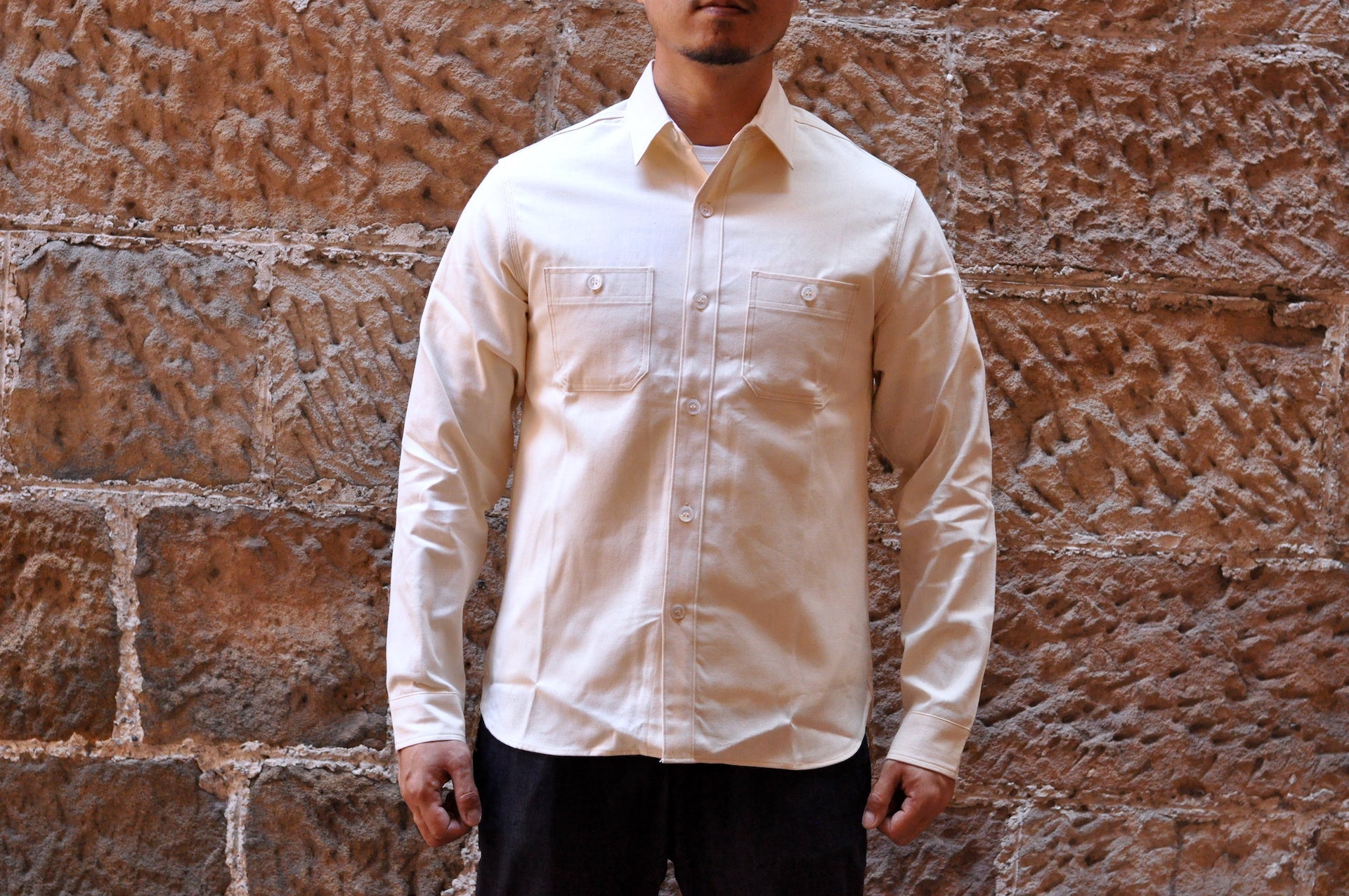 Unique Garment 9oz 'Stanley' Selvage Chambray Work Shirt (Cream)
