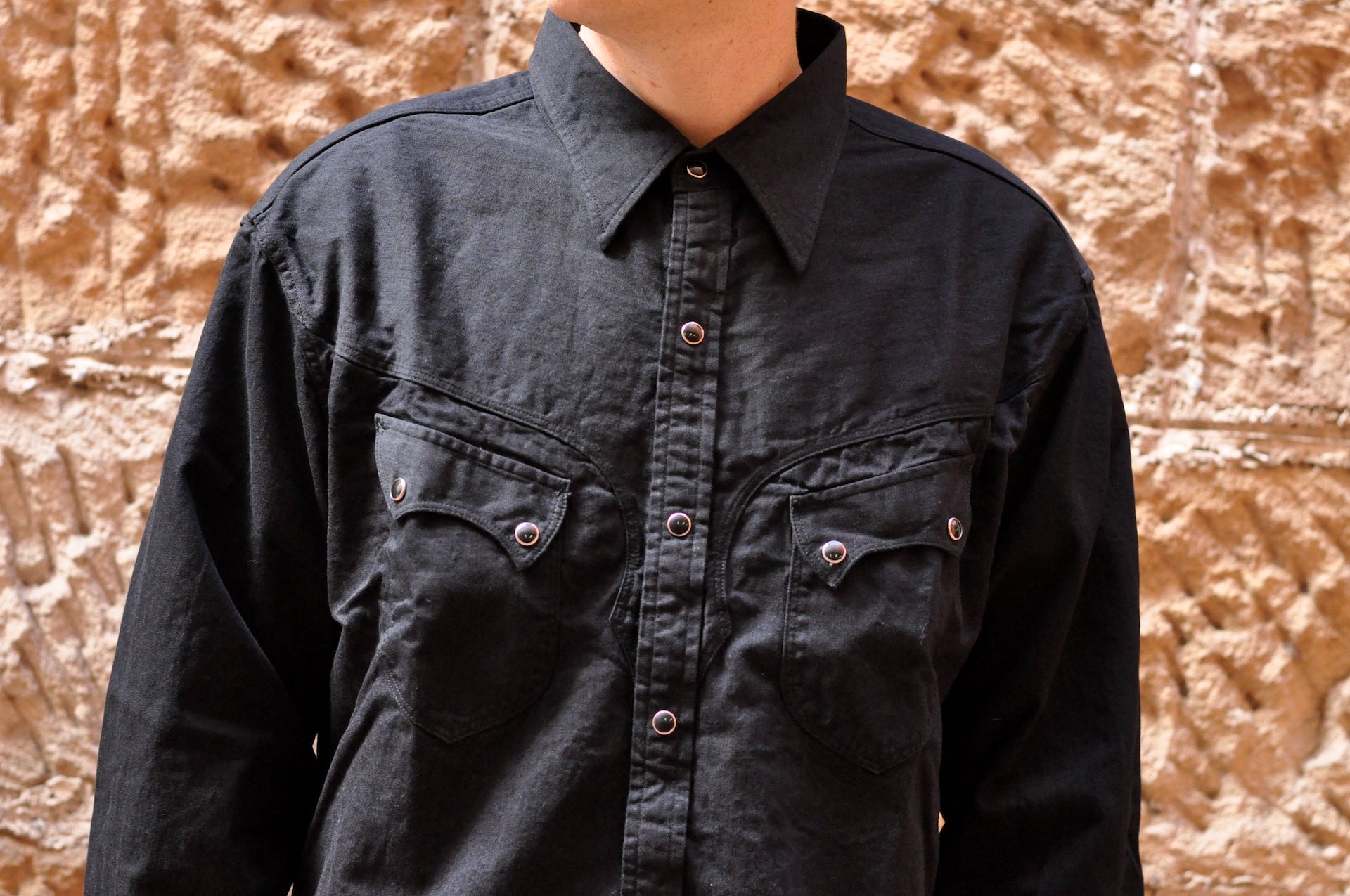 Stevenson Overall Co. 'Cody' 6.5oz Denim Western Shirt (Black)