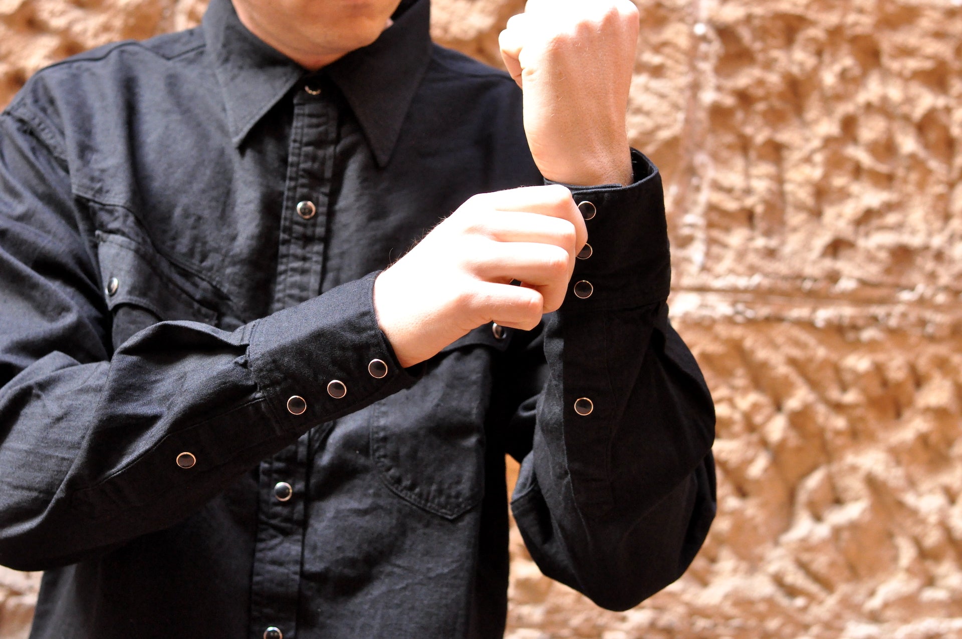 Stevenson Overall Co. 'Cody' 6.5oz Denim Western Shirt (Black)