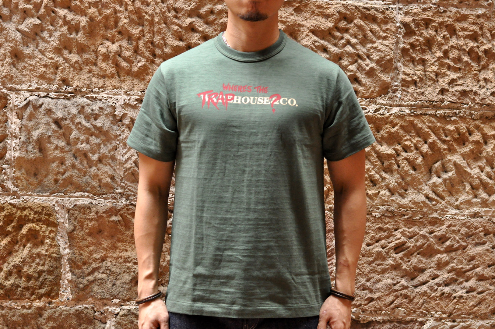 Warehouse X CORLECTION 5.5oz 'Traphouse' "Bamboo Textured" Tee (Olive)