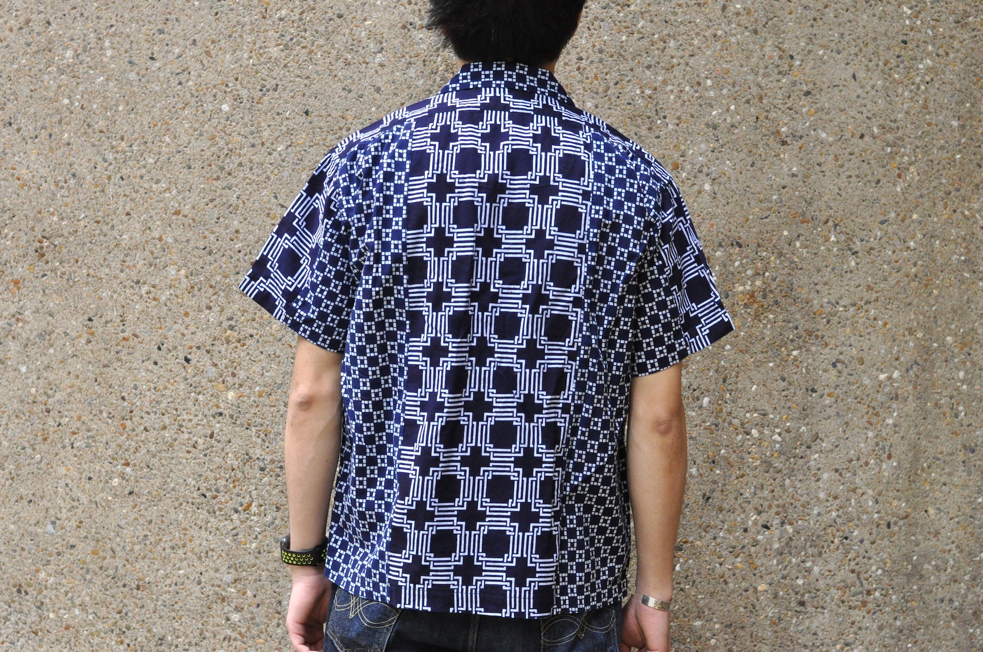 Maru Sankaku Peke by SDA Indigo "Yukata" S/S Open Collar Shirt (4 Different Designs)
