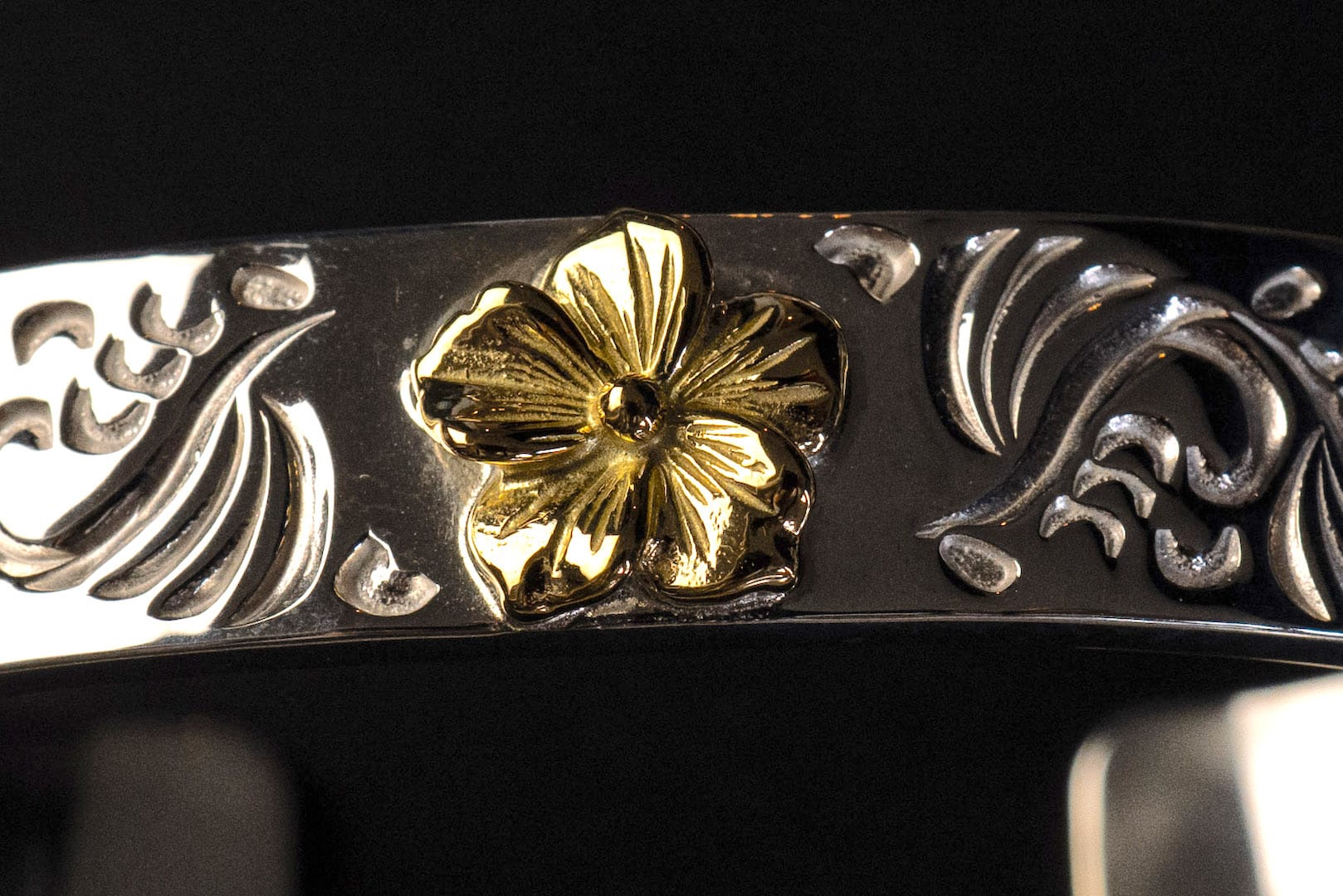 First Arrow's 12mm Arabesque Bangle with 18k Gold Sakura Flower (BR-027)