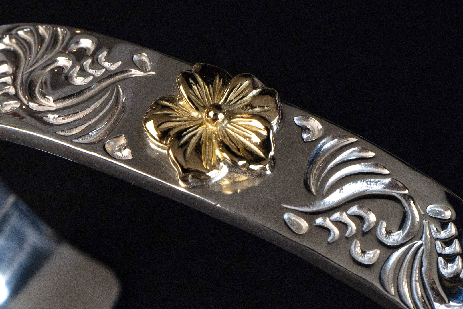 First Arrow's 12mm Arabesque Bangle with 18k Gold Sakura Flower (BR-027)