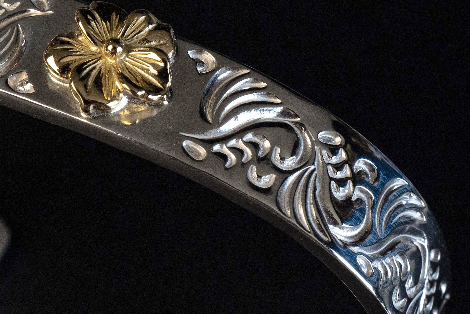 First Arrow's 12mm Arabesque Bangle with 18k Gold Sakura Flower (BR-027)