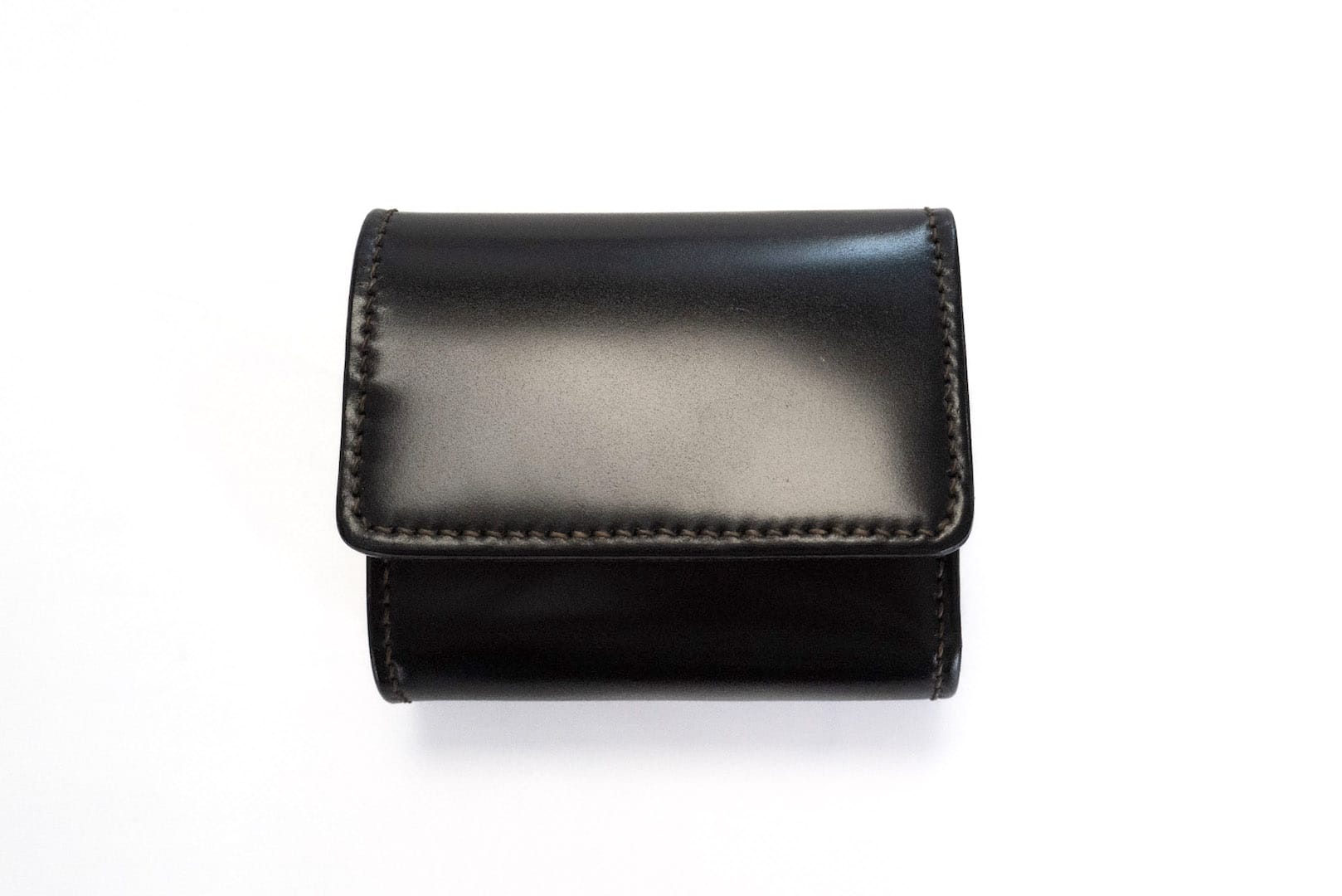 The Flat Head Cordovan Trifold Mini Wallet (Solid Black)