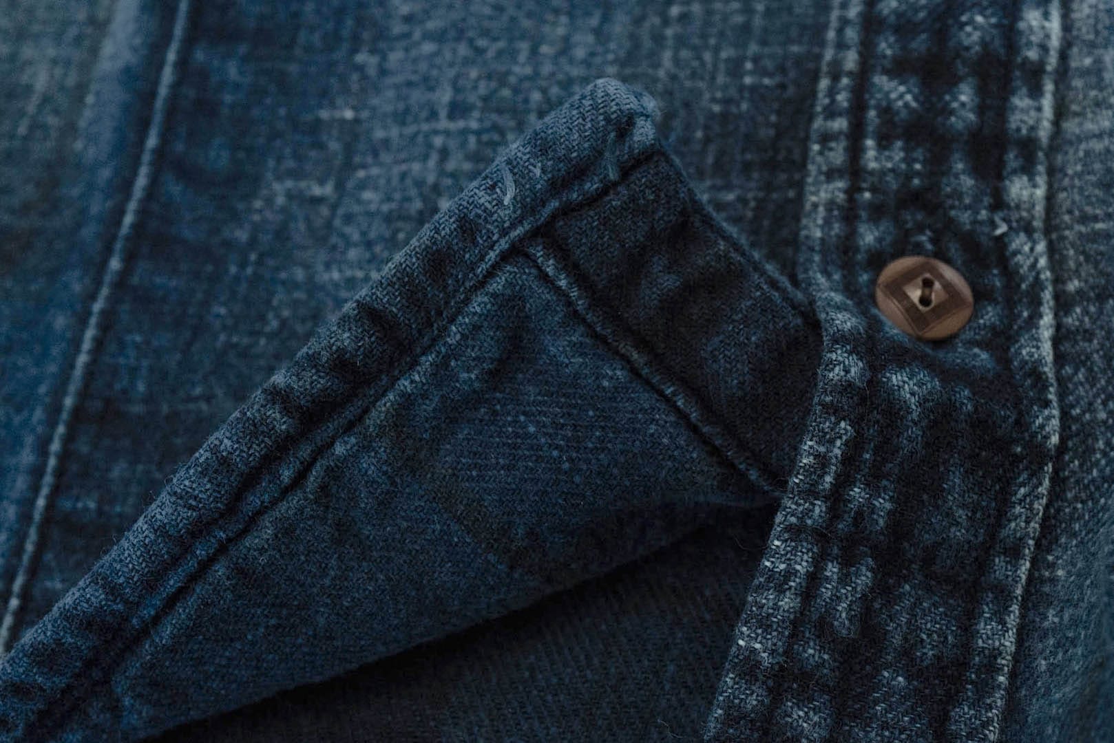 Maru Sankaku Peke By SDA Indigo 'Boro Style' Jacketed Shirts
